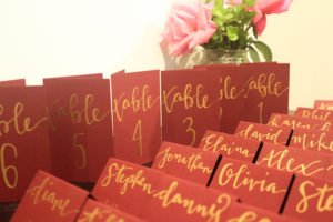 Rehearsal dinner table numbers & place cards